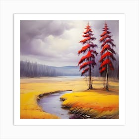 Two Trees In A Stream Art Print