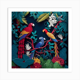 Parrots In The Jungle Art Print