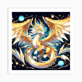 A Golden Dragon In The Galaxies 4 Art Print