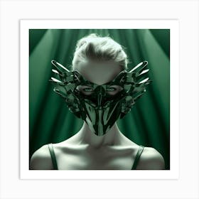 Portrait Of A Woman Wearing A Green Mask Art Print