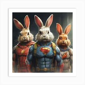 Rabbits In Superman Costumes Art Print