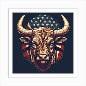Bull Head American Flag 3 Art Print