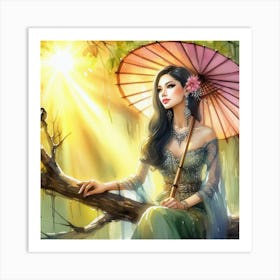 Asian Girl With Parasol Art Print