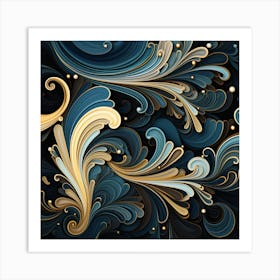 Abstract Blue And Gold Swirls Art Print