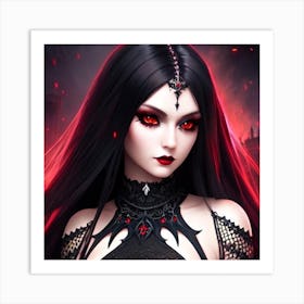 Gothic Girl With Red Eyes Art Print