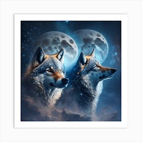 Wolf And Moon Art Print