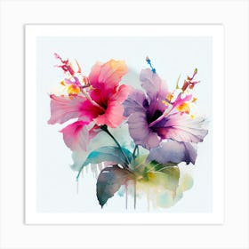 Watercolor Hawaiian Flower Abstract Art Print