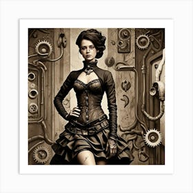 Steampunk Women's Fashion Cubism Style Art Print