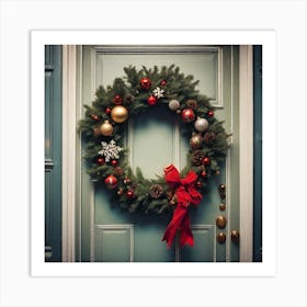 Christmas Wreath On Front Door 1 Art Print