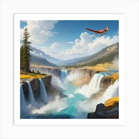 Airplane Over Waterfalls Art Print