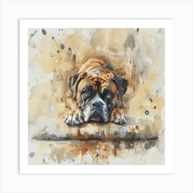  Bull Dog watercolour falling asleep  Art Print