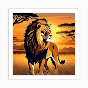 Lion In The Sunset Art Print