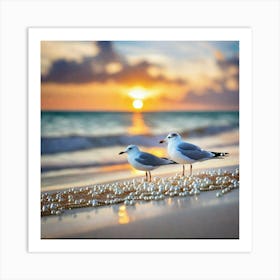 Seagulls On The Beach Art Print