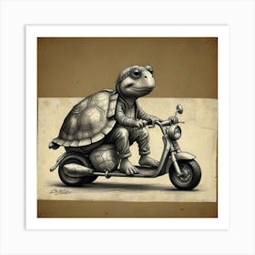 Turtle On A Scooter Art Print