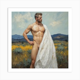 Naked Man In Field, Vincent Van Gogh Style Art Print