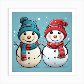 Snowman Couple Art Print