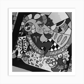 Abstract Figurative / Black & White / Zodiac Sign Aries / 40x40cm Art Print