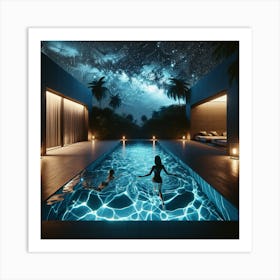 Swimming Pool At Night Art Print