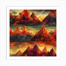 Mystical Mountain Ranges Cubism Style Art Print