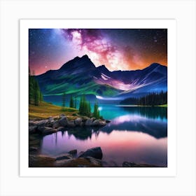 Night Sky With Mountains Art Print