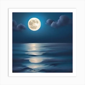 Full Moon Over The Sea Art Print