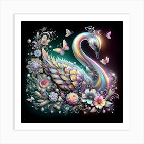 Swan With Flowers 1 Art Print