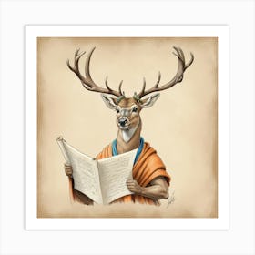 Deer Reading A Book Art Print