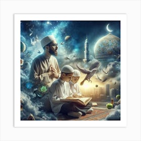 Muslim Children Reading A Bookلمشاعر الروحانية في رمضان Art Print