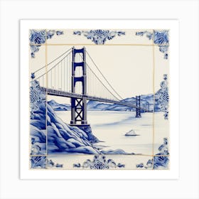 Golden Gate San Francisco Delft Tile Illustration 4 Art Print