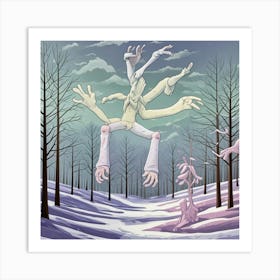 Abstract Winter Alien Reaching Out Cubism Style Art Print