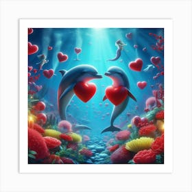 Dolphins In Love Art Print