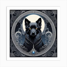 Black Dog With Moon Art Print