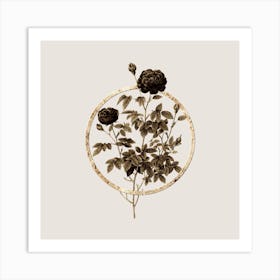 Gold Ring Burgundy Cabbage Rose Glitter Botanical Illustration n.0054 Art Print