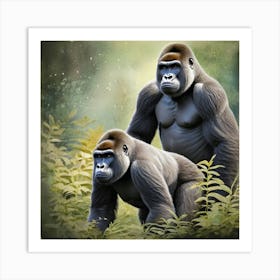 Two Gorillas In The Jungle Wildlife Art Print