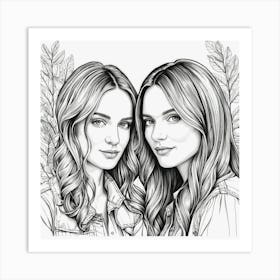 Two Women With Long Hair Art Print