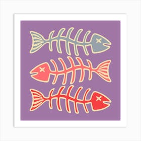 FISH BONES Pop Art Seafood in Vintage Retro Lavender Pink Red on Purple Kitchen Food Art Print