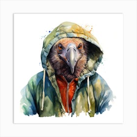 Watercolour Cartoon Vulture In A Hoodie 2 Art Print