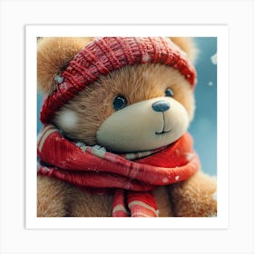 Teddy Bear In Winter Art Print