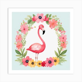 Floral Baby Flamingo Nursery Illustration (22) Art Print