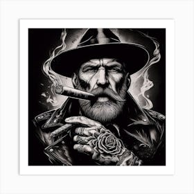 Man In Hat Smoking A Cigar Art Print