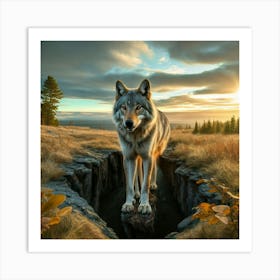 Wolf At Sunset Art Print