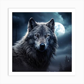 Wolf At Night Art Print