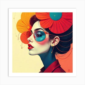 Colorful Girl With Flowers Art Print