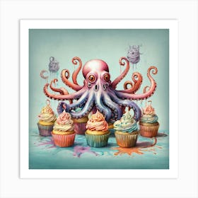 Octopus With Cupcakes Art Print