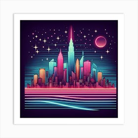 Neon City Skyline Art Print