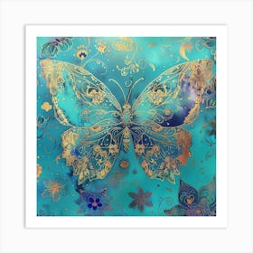 Butterfly On Blue Background 1 Art Print