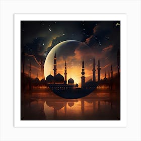 Moon And Mosque At Night Art Print