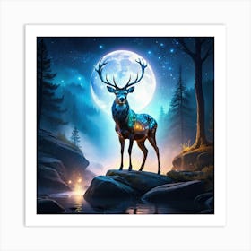 Mystical deer standing in the ethereal moonlight 1 Art Print