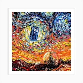 Tardis Starry Night Doctor Who Van Gogh Parody Art Print