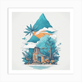 Illustration Of A House In The Mountains Art Print